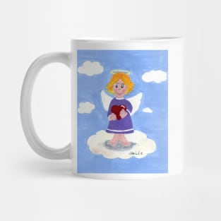 Little blond angel girl with a heart Mug